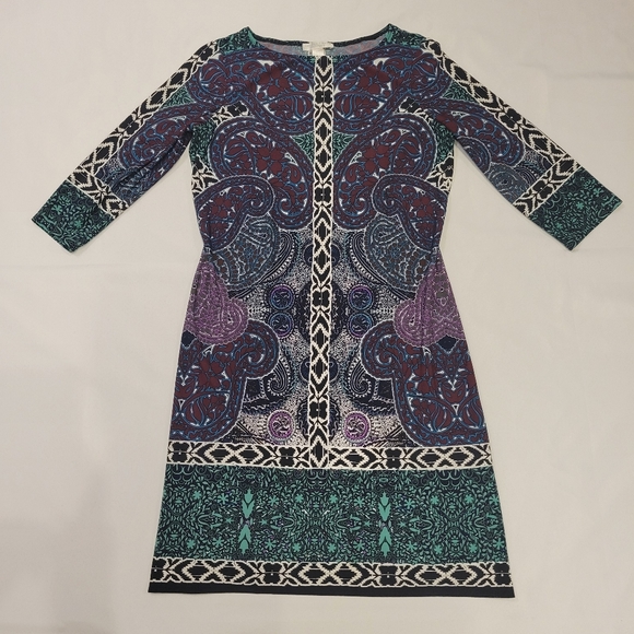 London Times Shift Dress Paisley Mixed Print Retro Colorful Stretchy - Picture 4 of 11